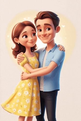a man and a woman are hugging each other in a cartoon