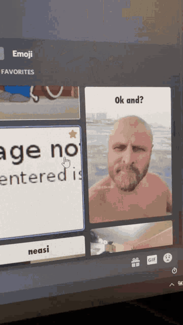 a computer screen shows a picture of a man and the words ok and emoji