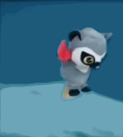 a stuffed animal that looks like a raccoon is standing in the water
