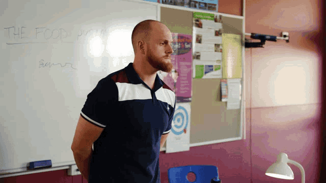 a man stands in front of a whiteboard that says " the food project "