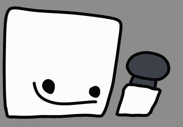 a cartoon drawing of a square with a smile on its face and a microphone