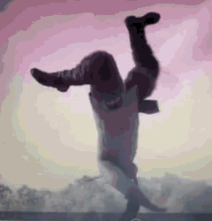 a man is doing a handstand on a wall .