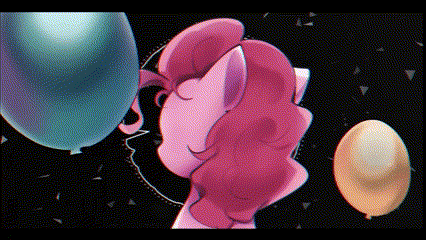 pinkie pie from my little pony is surrounded by balloons in a cartoon .