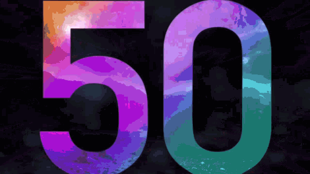 the number 50 is displayed in a colorful display