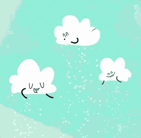 a cartoon of three clouds with faces on them and the words um bom dia chuvoso