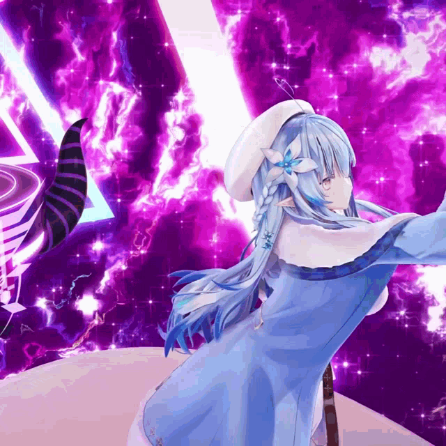 a blue haired anime girl with a flower in her hair