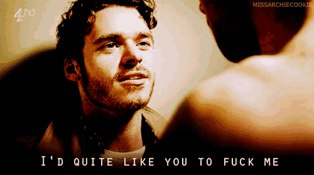 a man talking to another man with the words i 'd quite like you to fuck me at the bottom