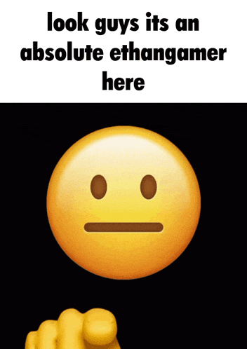 a yellow smiley face with the words " look guys its an absolute ethangamer here " below it