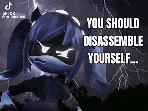 a picture of a girl with lightning behind her and the words you should disassemble yourself