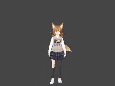 a cartoon of a girl with a fox tail is squatting down