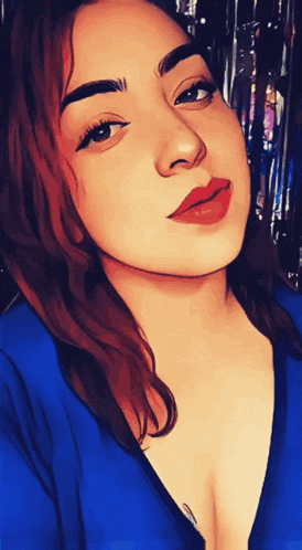 a drawing of a woman in a blue top