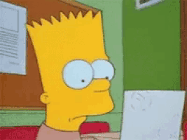 bart simpson is looking at a piece of paper with a sad look on his face .