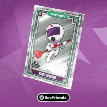a veefriends card with a heart trooper holding a heart