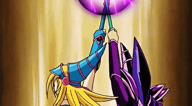 a cartoon character is holding a purple object in her hands while standing next to another character .