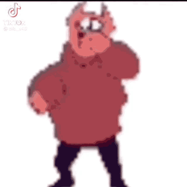 a pixel art of a man in a red sweater and black pants .
