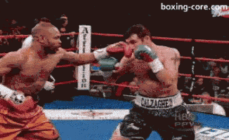 two men are boxing in a ring with the website boxing-core.com visible