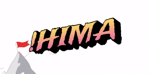 the word hima is on top of a snowy mountain .