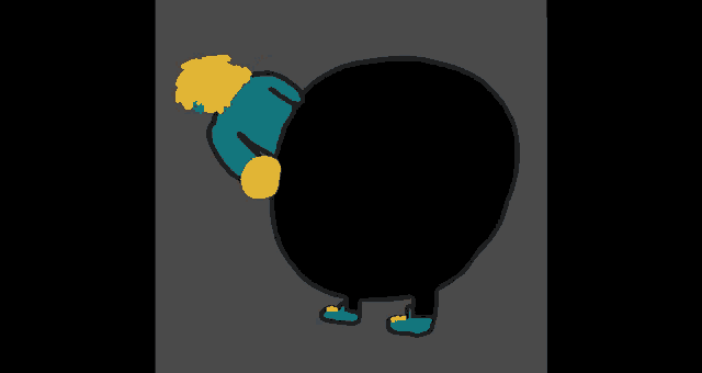 a cartoon of a woman with a large butt and a blue shirt .