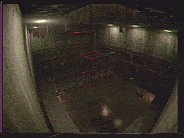 a room with a cage in the middle of it