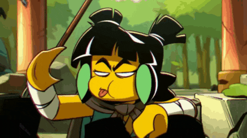 a cartoon character is making a funny face and sticking out her tongue