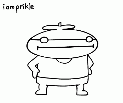 a black and white drawing of a cartoon character with the words i am prikle below it