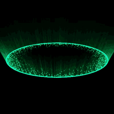 a green circle with a black background and a few lights coming out of it