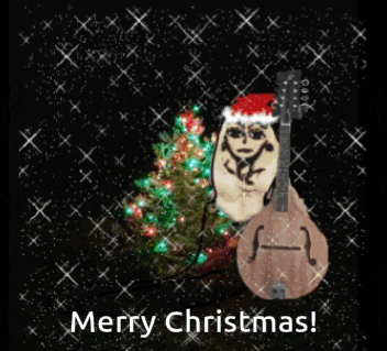 a merry christmas greeting card with a guitar and christmas tree