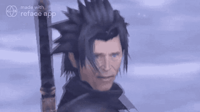 a man with a sword in his hand is standing in the snow .