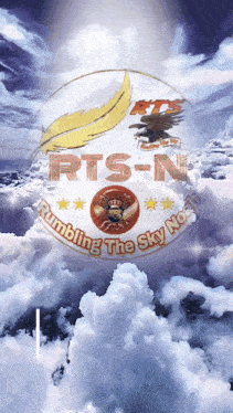 a logo for rts-n rumbling the sky noah is displayed on a cloudy background