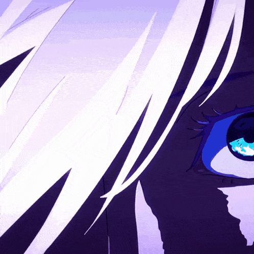 a close up of a person 's face with a purple background
