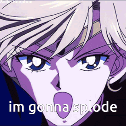 a close up of a person 's face with the words i 'm gonna splode on it