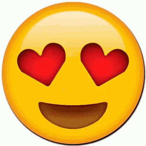 a smiley face with red hearts in its eyes