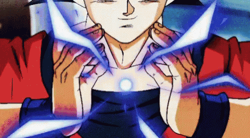 a close up of a person 's face with a blue light coming out of their chest .