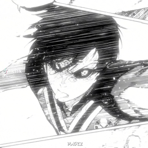 it is a black and white drawing of a person with a sword .