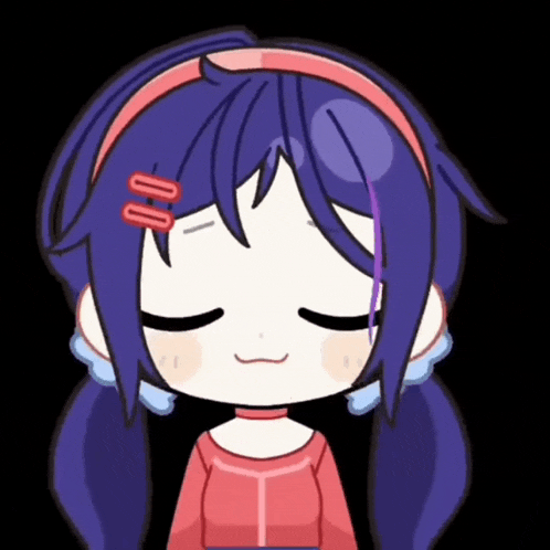 a cartoon drawing of a girl with purple hair and a pink headband