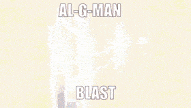 a cartoon character with the words al-g-man blast