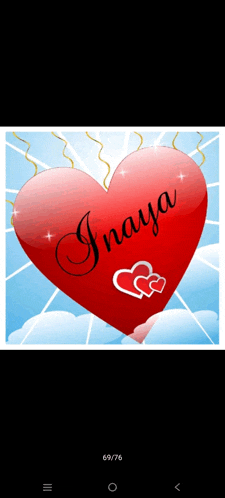 a picture of a red heart with the name inaya written on it