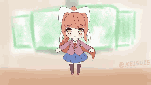 a drawing of a girl with a bow on her head and the name kelsey on the bottom left