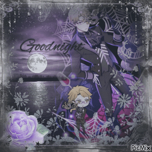 a picture of two anime characters with the words goodnight written above them