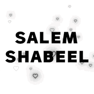 a black and white logo for salem shabeel with hearts around it