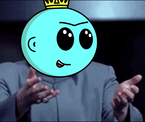 a cartoon character with a crown on his head is pointing