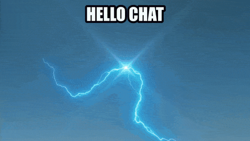 a blue background with lightning and the words " hello chat "