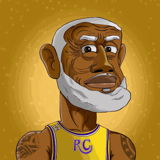 a cartoon drawing of a man with a beard wearing a yellow jersey that says rc