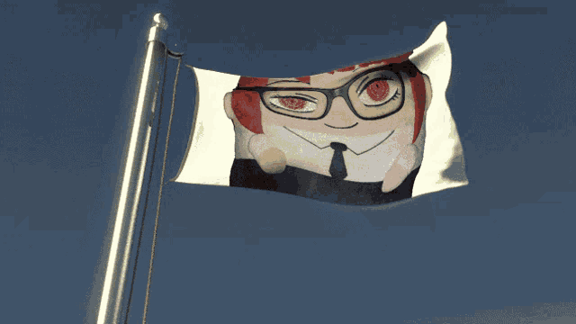 a flag with a picture of a person with glasses and red hair