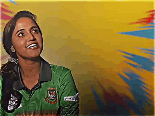a woman wearing a green shirt with a tiger logo on it