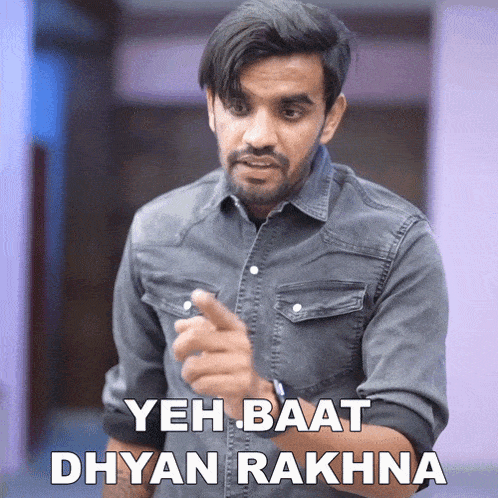 a man in a denim shirt says yeh baat dhyan rakhna