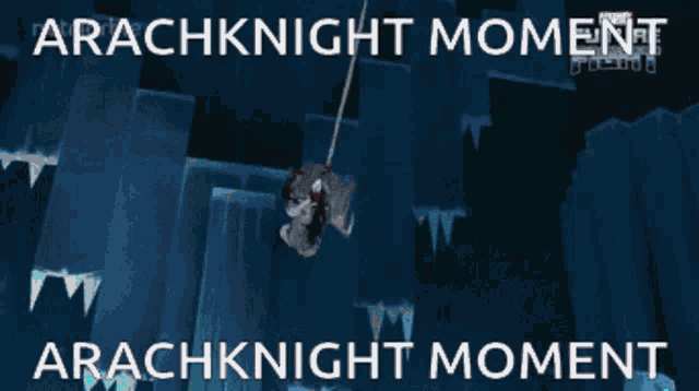 a picture of a spider-man flying through the air with the caption arachknight moment