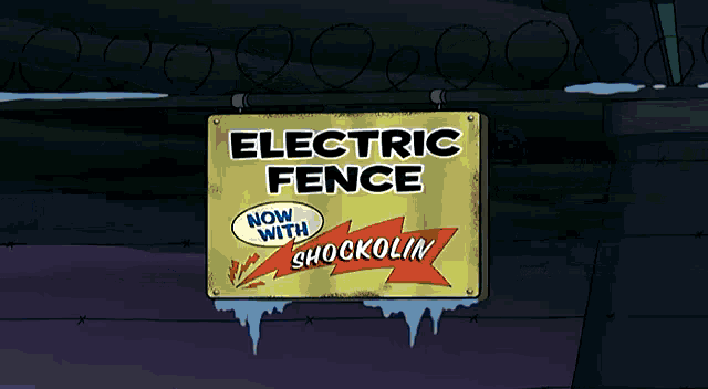 a sign that says " electric fence now with shockolin "