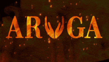 the word aruga is surrounded by flames and lightning bolts