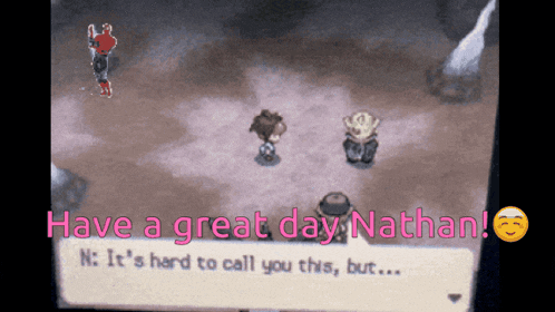 a screenshot of a video game with the words have a great day nathan
